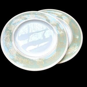 Set of 2 Wedgwood Gold Columbia Sage Green Bone China Dinner Plates 10.75 Inch